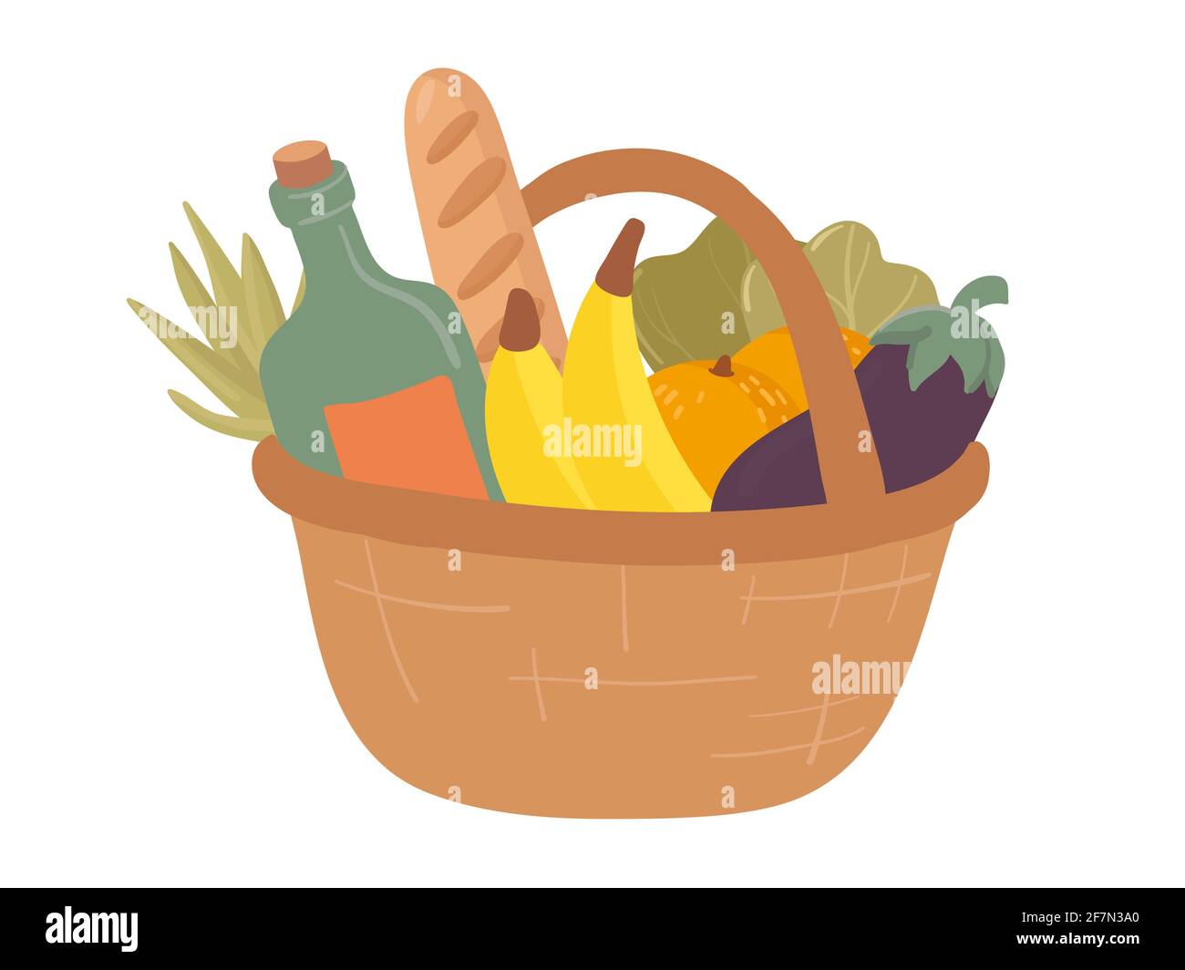 Shopping Hand Drawn Basket Flat Vector Illustrations Grocery Purchase