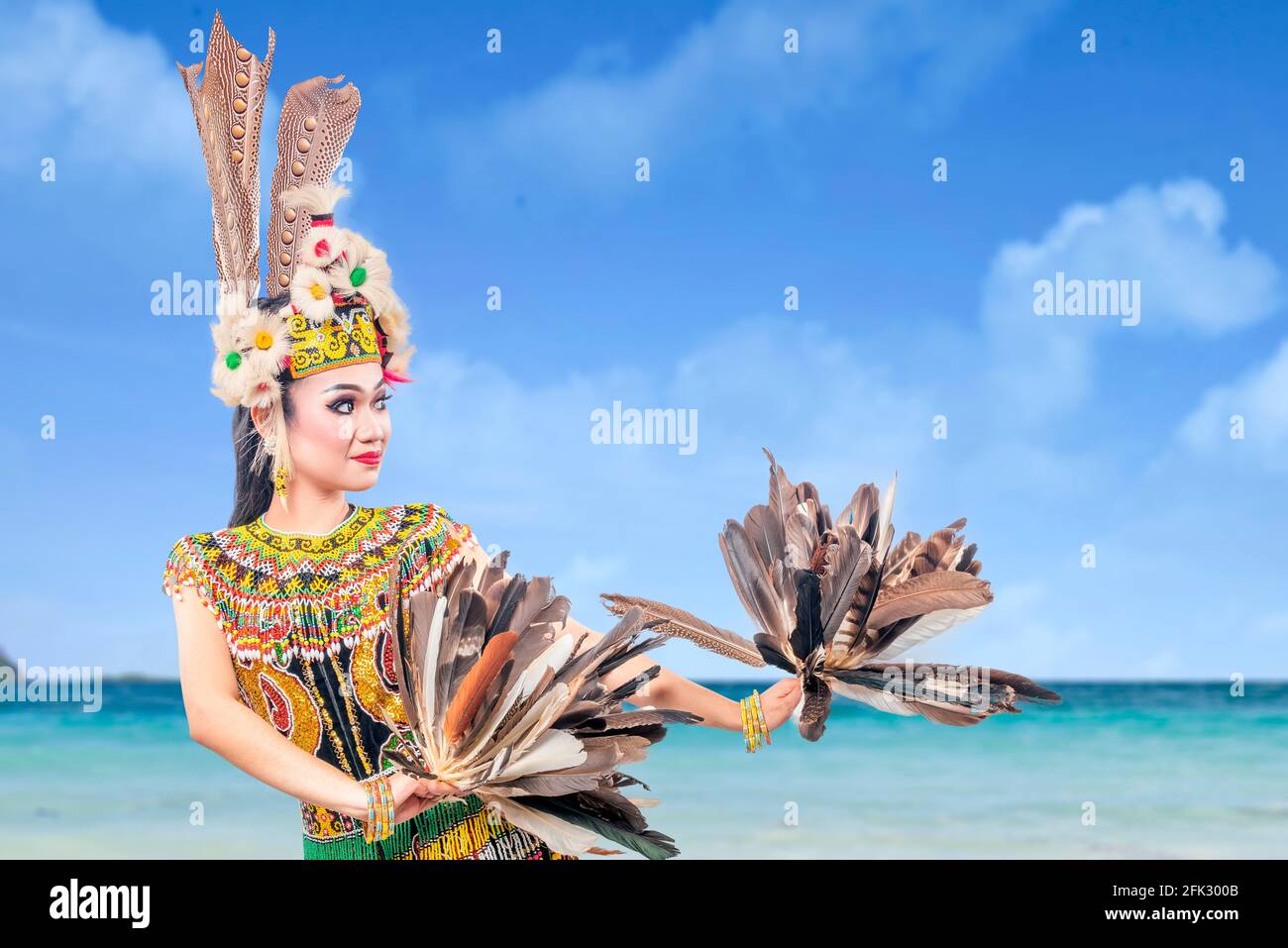 Asian Woman Dancing East Kalimantan Traditional Dance Giring Giring