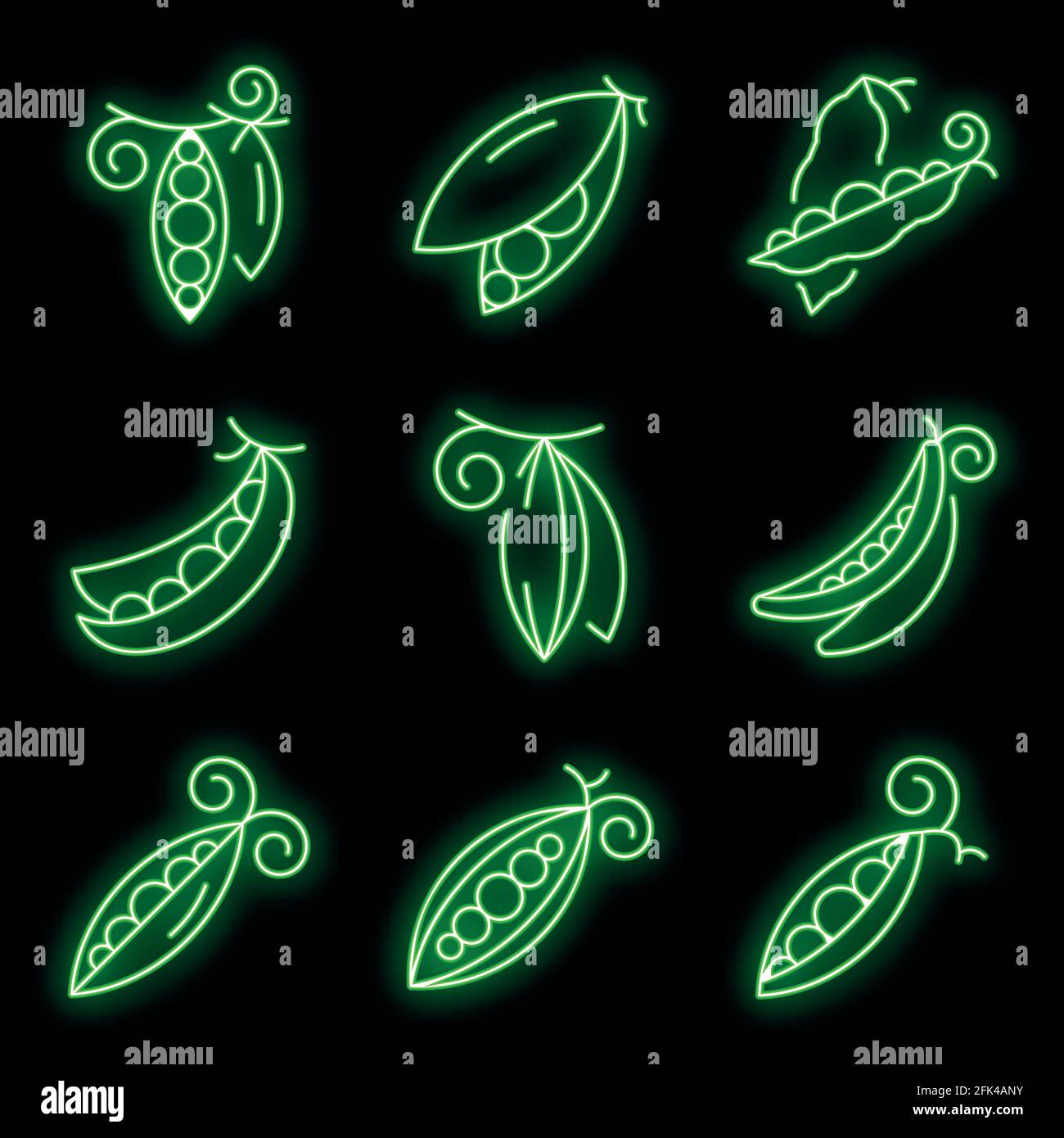 Peas Icons Set Outline Set Of Peas Vector Icons Neon Color On Black