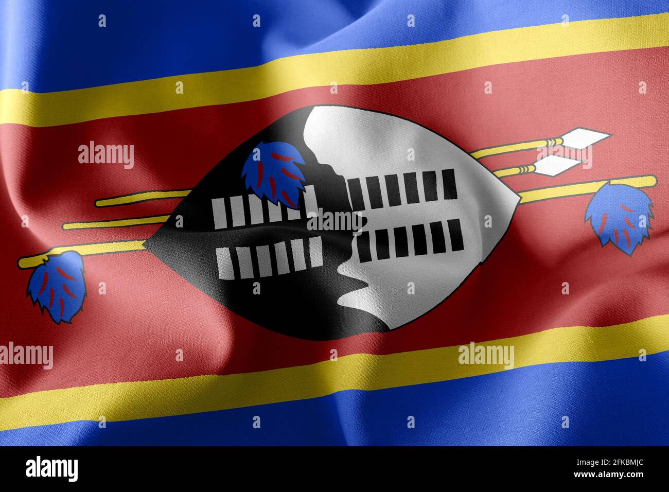 3D Illustration Closeup Flag Of Eswatini Waving On The Wind Flag