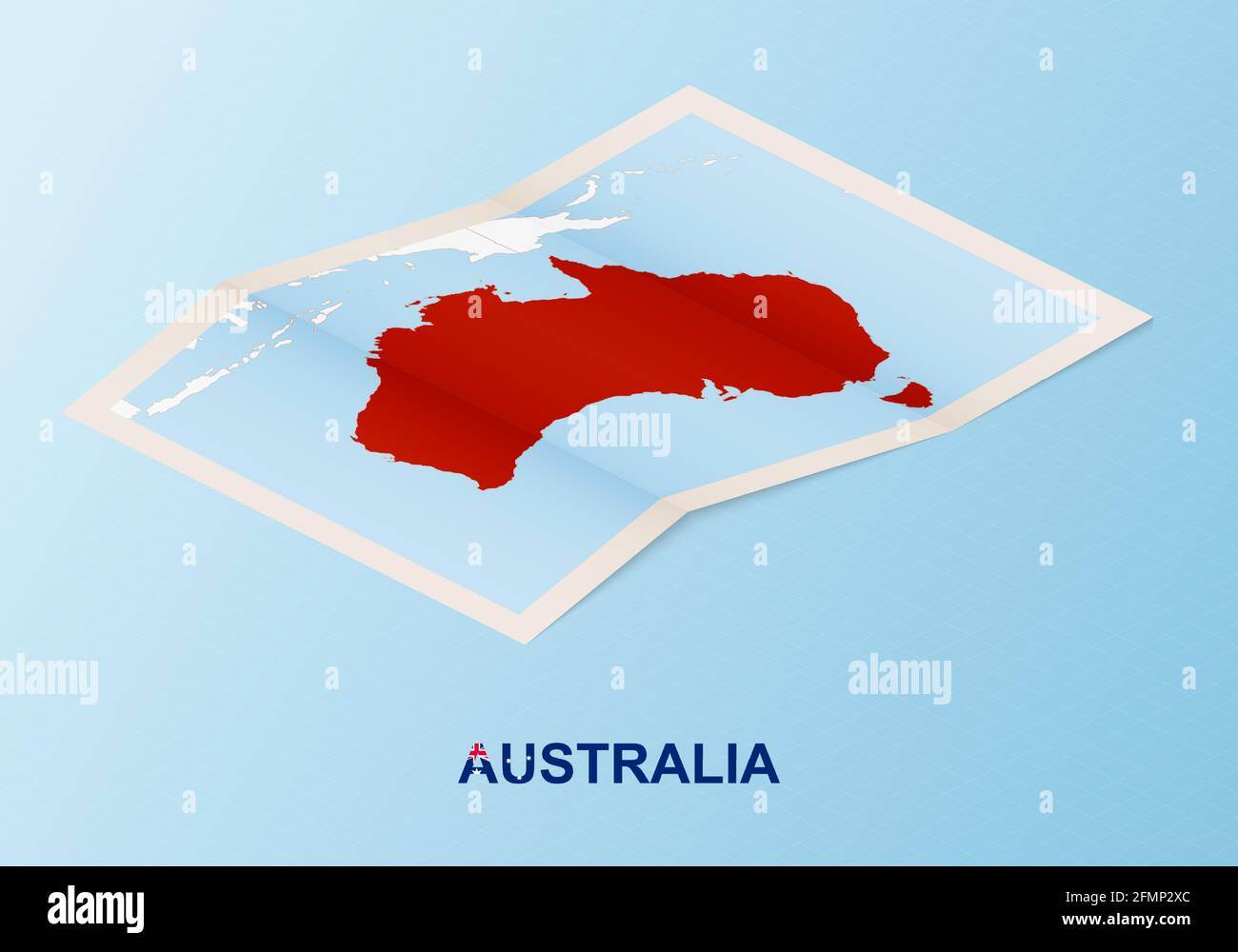 Folded Paper Map Of Australia With Neighboring Countries In Isometric