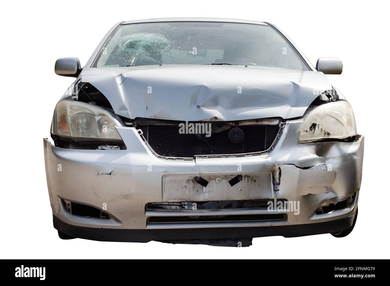 Front Side Of Crashed Car From Accident Isolated Stock Photo Alamy