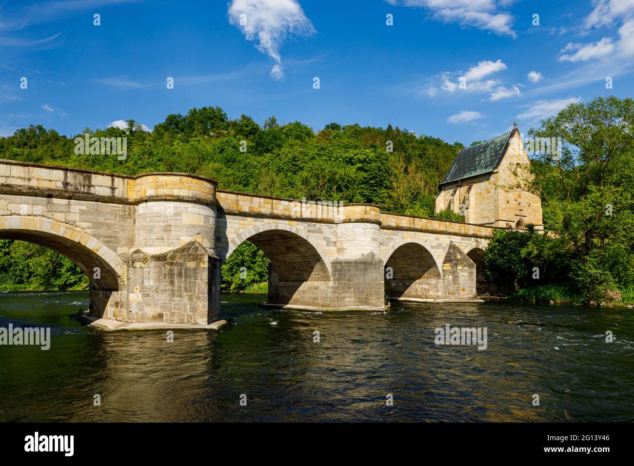 The Historic Bridge Over The Werra River At Creuzburg In The Werra