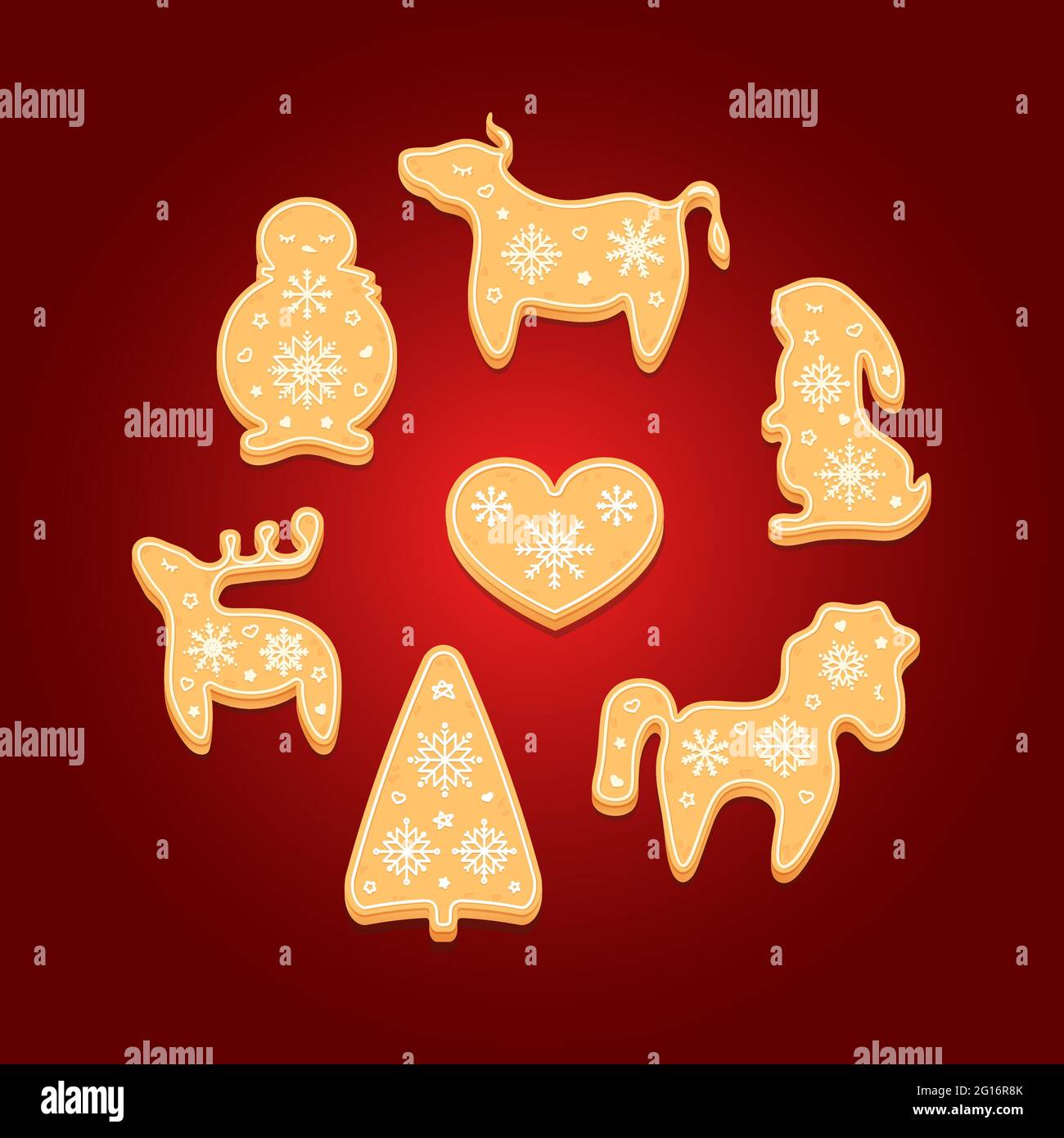 Set Of Gingerbread Cookies Decorative Christmas Biscuits Vector