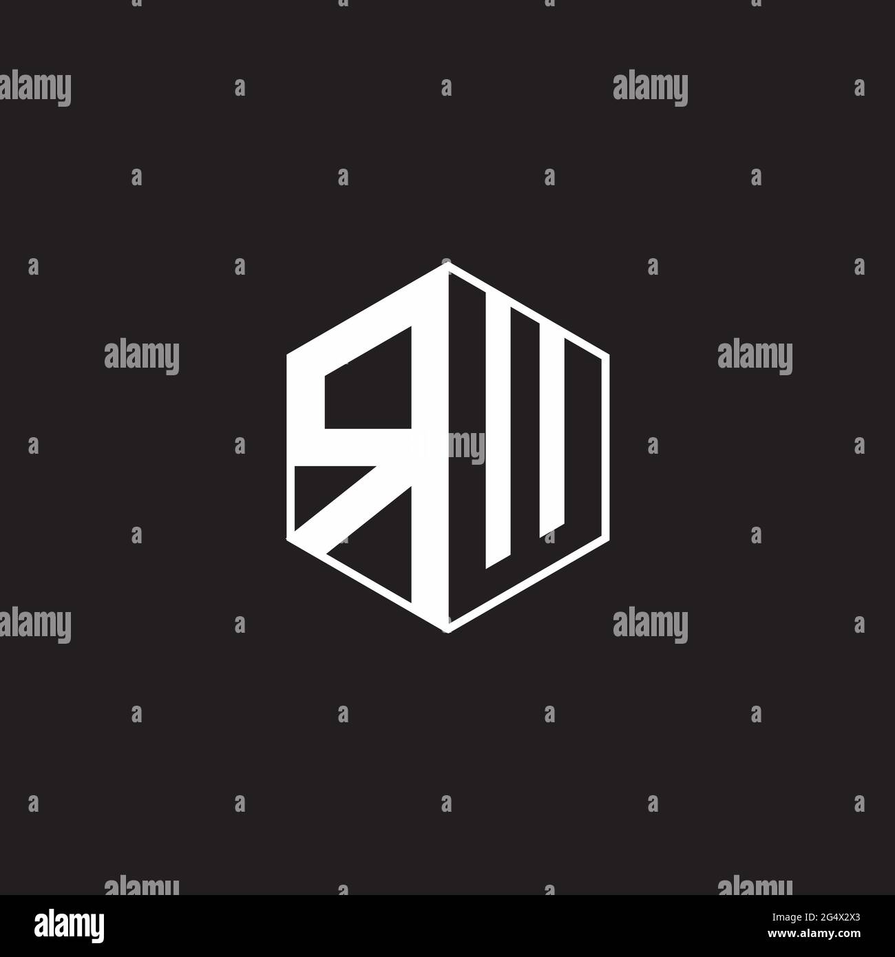 Rw R W Wr Logo Monogram Hexagon With Black Background Negative Space