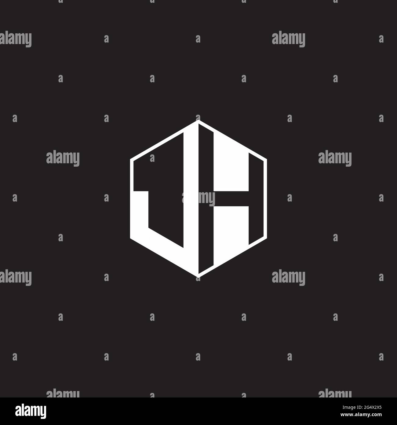 Jh J H Hj Logo Monogram Hexagon With Black Background Negative Space