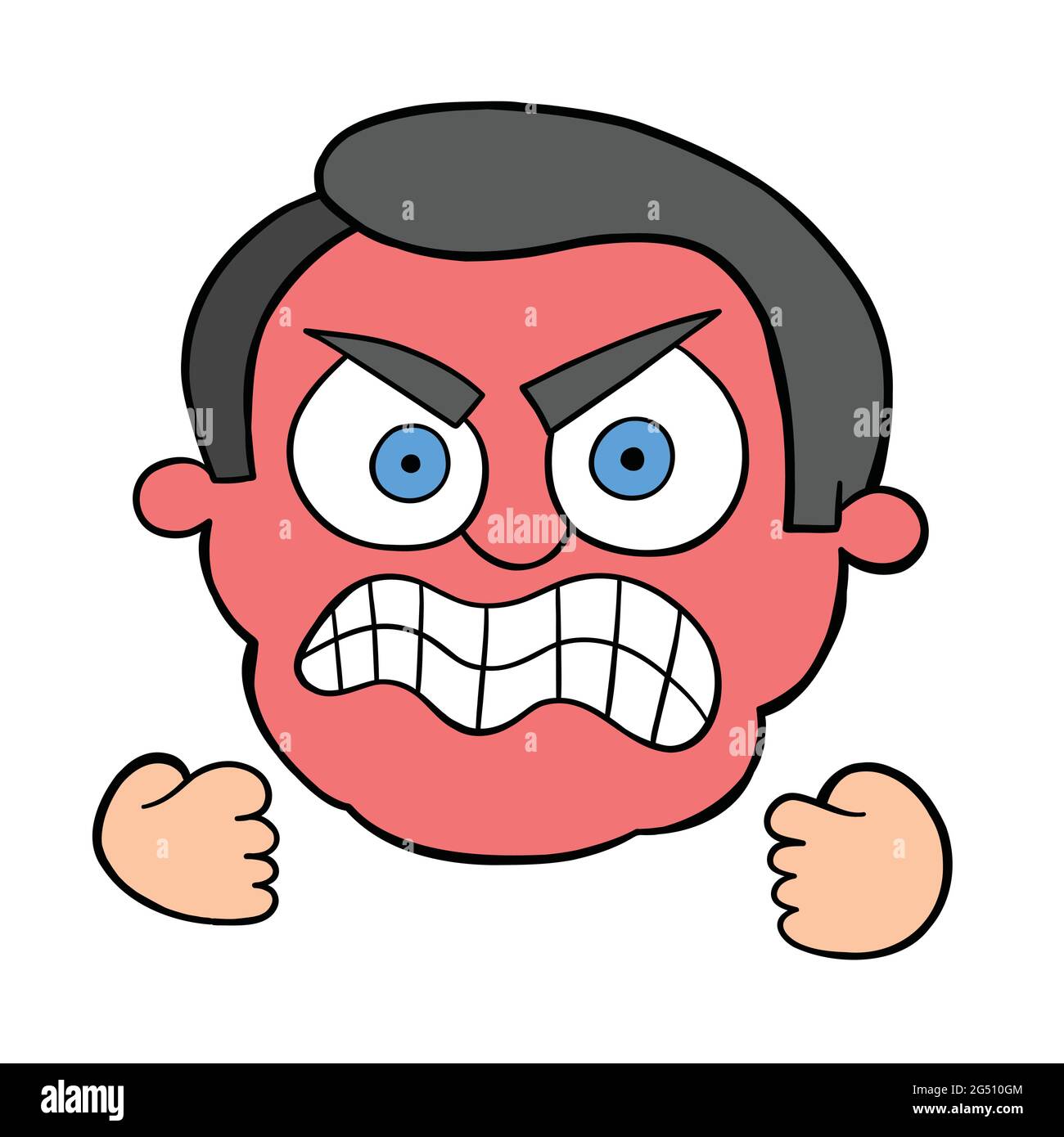 Cartoon Man Is Very Angry Vector Illustration Colored And Black
