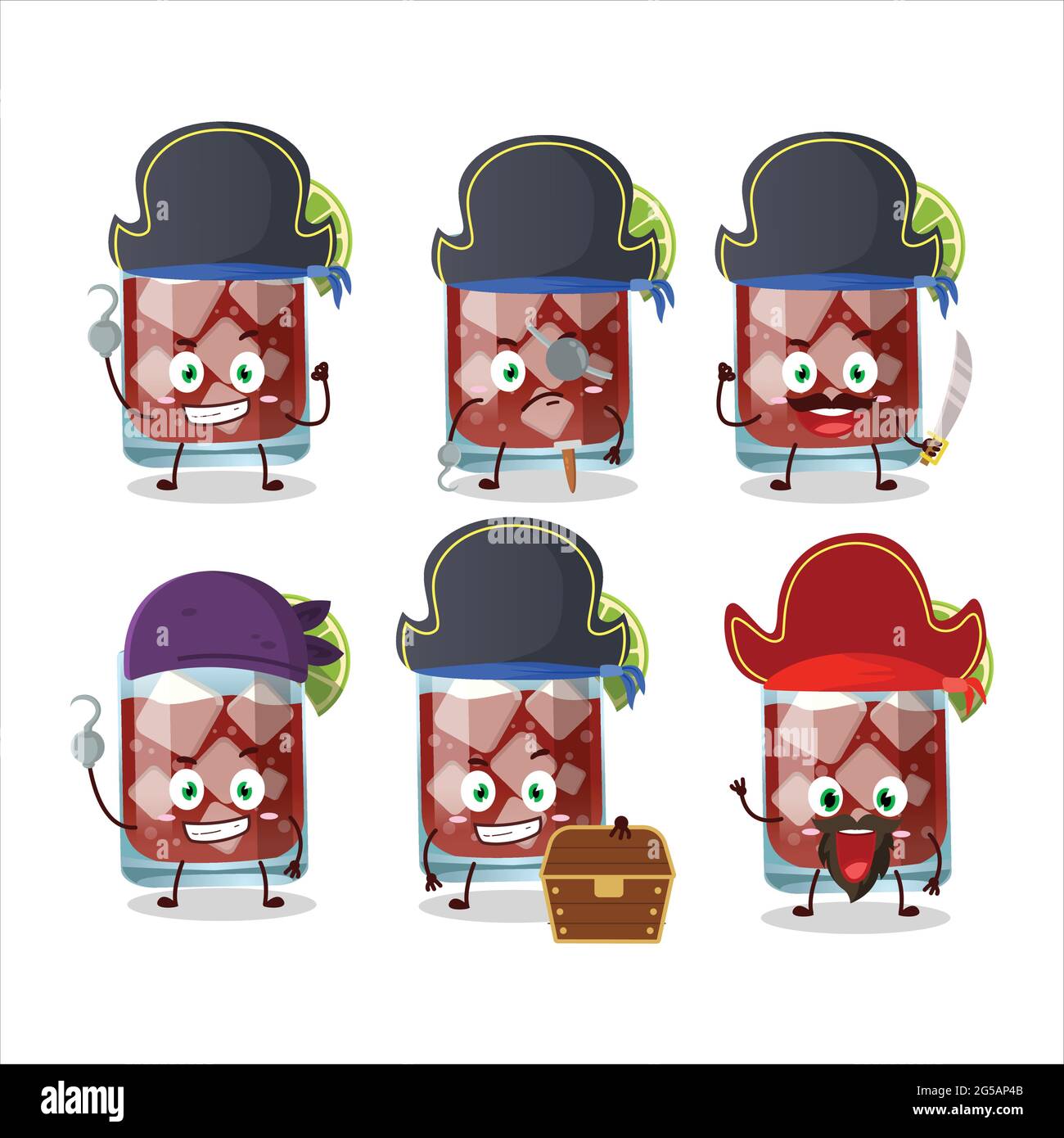 Cartoon Character Of Sazerac With Various Pirates Emoticons Vector