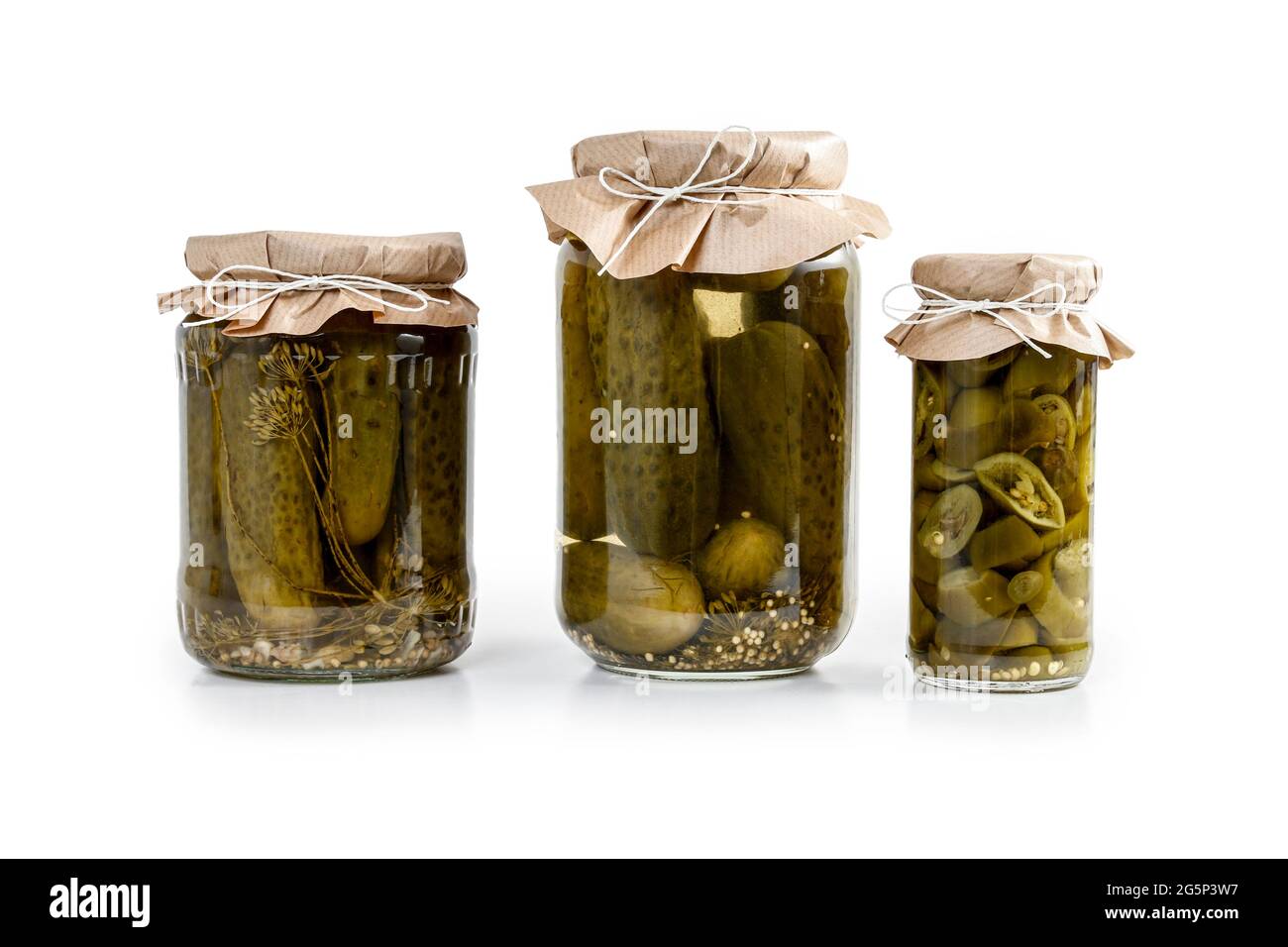 Pickled Cucumber In Glass Jar Isolated On White Background Stock Photo