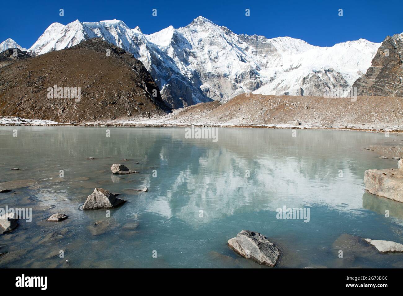 View Of Mount Cho Oyu Mirroring In Lake Cho Oyu Base Camp Everest