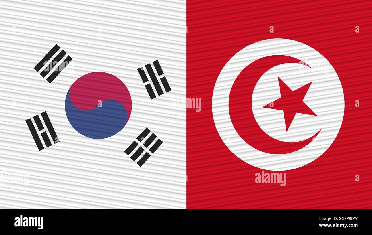 Tunisia And South Korea Two Half Flags Together Fabric Texture