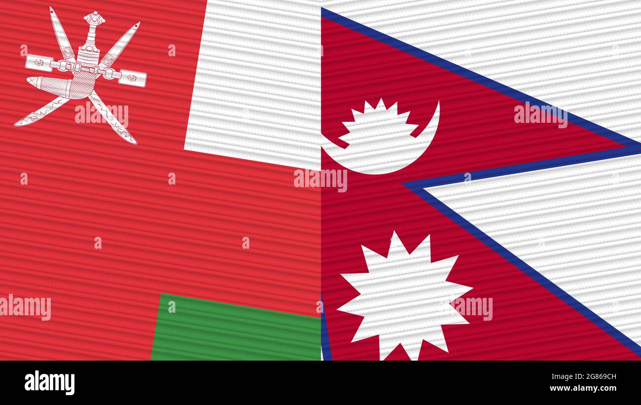 Nepal And Oman Two Half Flags Together Fabric Texture Illustration