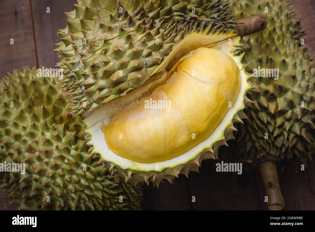 Mon Thong Durian Fruit On Wooden Plank Background Regarded By Many