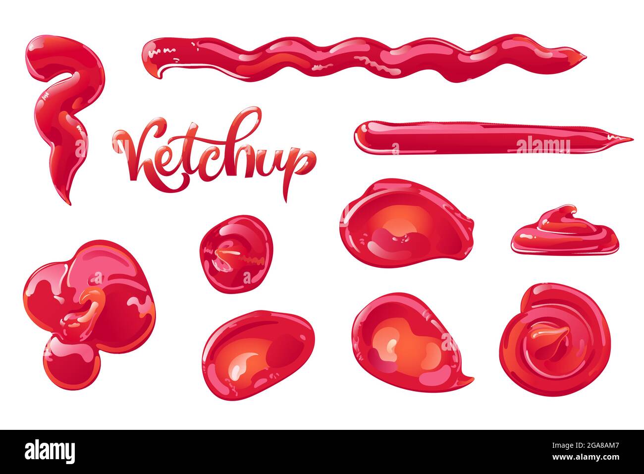 Tomato Ketchup Splashes Stains And Drops Set Red Food Condiment