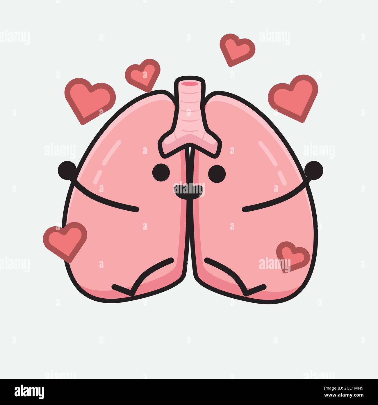 Vector Illustration Of Lungs Character With Cute Face And Simple Body Line Drawing On Isolated