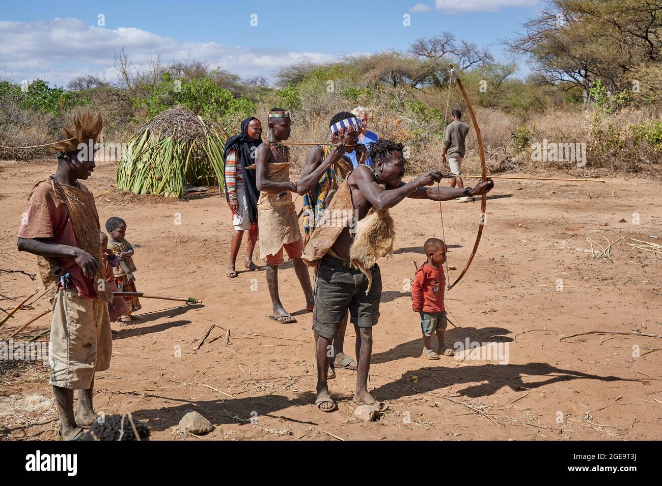 Bushmen Of Hadzabe Tribe Train The Hunt With Bow And Arrow Lake Eyasi