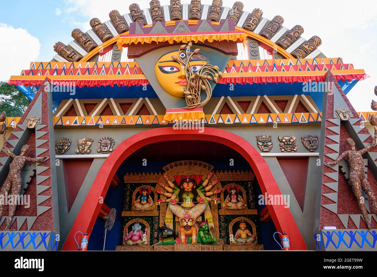 Goddess Durga Idol Decorated At Puja Pandal In Kolkata West Bengal