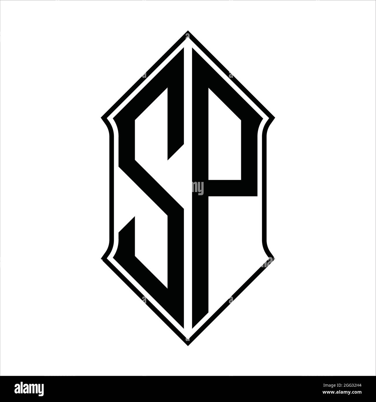 Sp Logo Monogram With Shieldshape And Black Outline Design Template