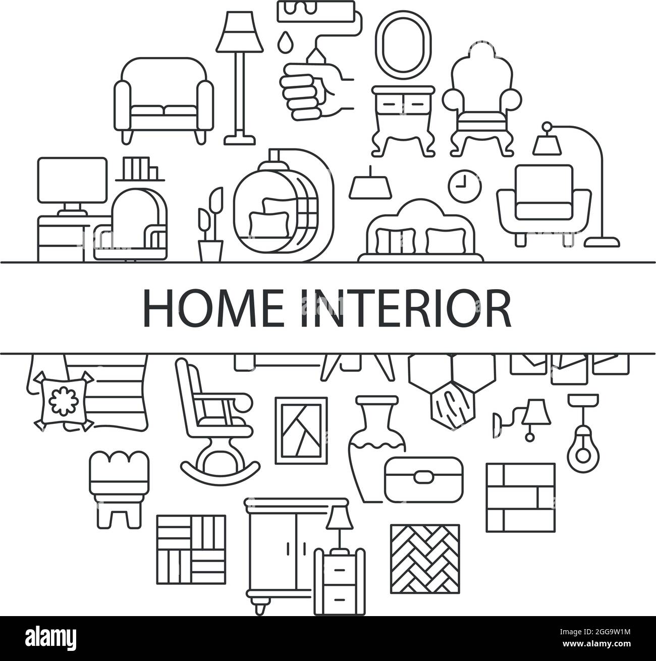 Home Interior Abstract Linear Concept Layout With Headline Stock Vector