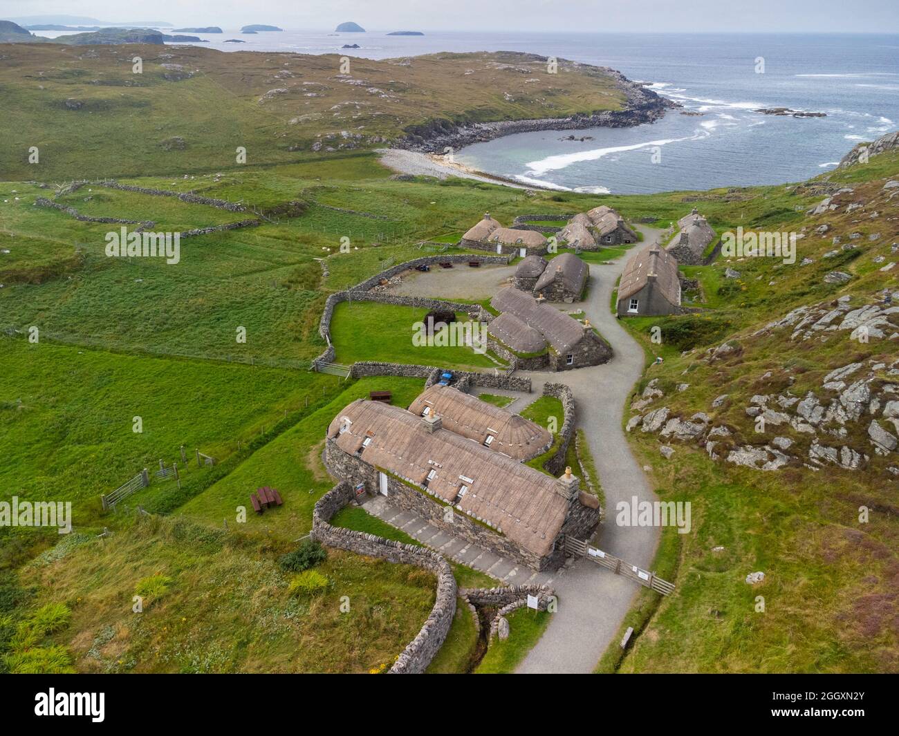 Aerial View From Drone Of Gearrannan Blackhouse Village At Garenin On