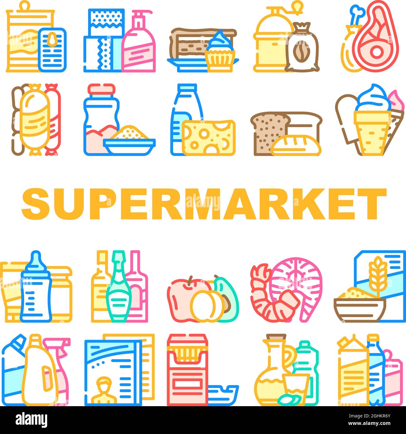 Supermarket Selling Department Icons Set Vector Stock Vector Image