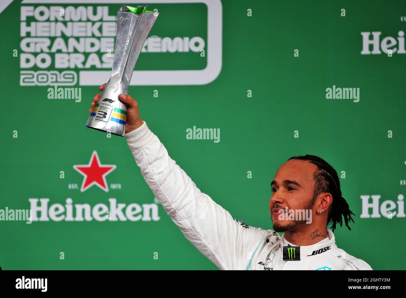 Lewis Hamilton GBR Mercedes AMG F1 Celebrates His Third Position On