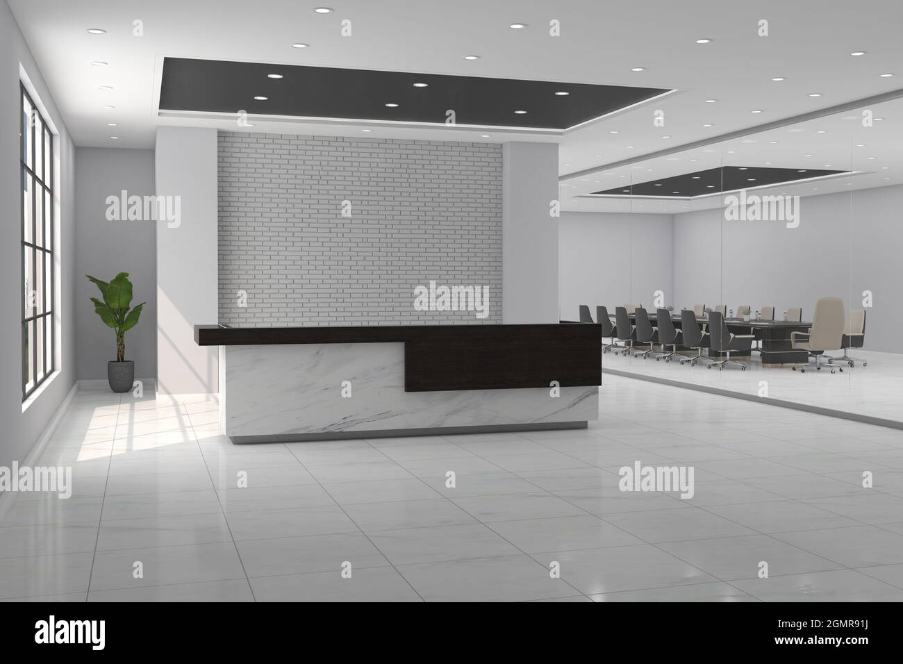 3D Rendering Of A Modern Office Reception Interior Stock Photo Alamy