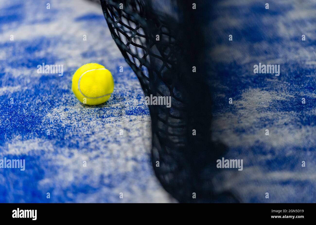 Yellow Tennis Balls In Court On Blue Turf Horizontal Sport Poster