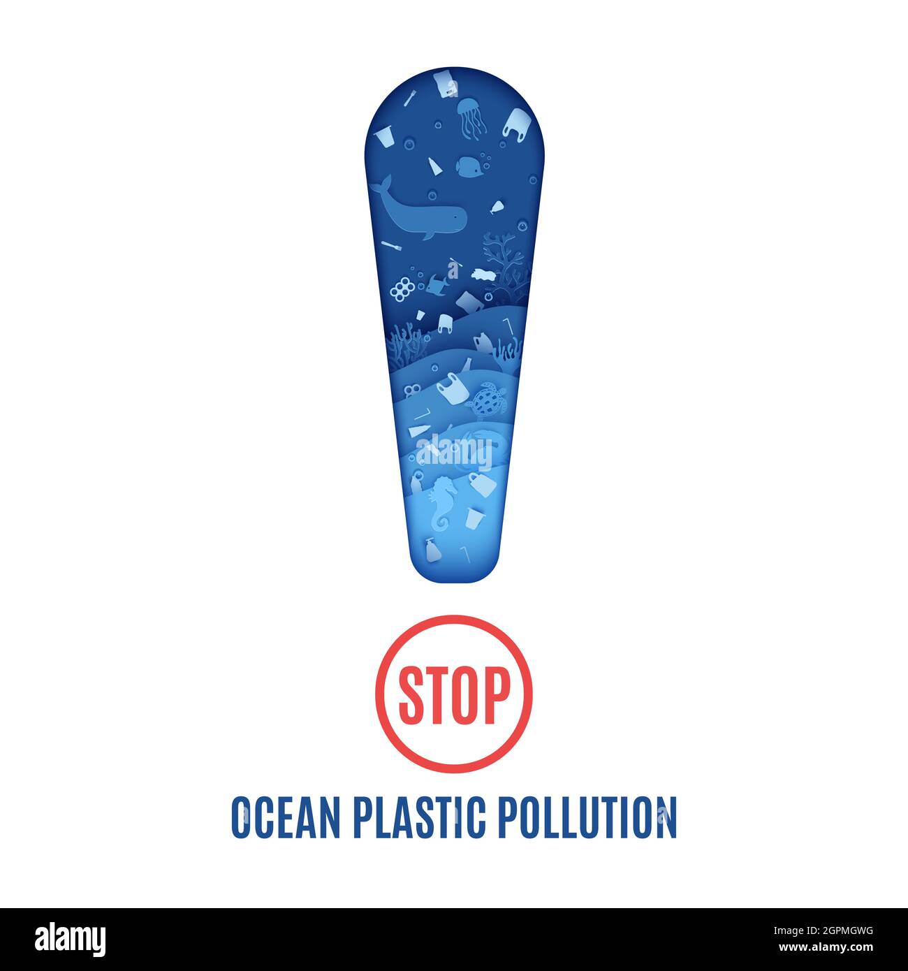 Stop Ocean Plastic Pollution Banner Design Template In Paper Cut Style