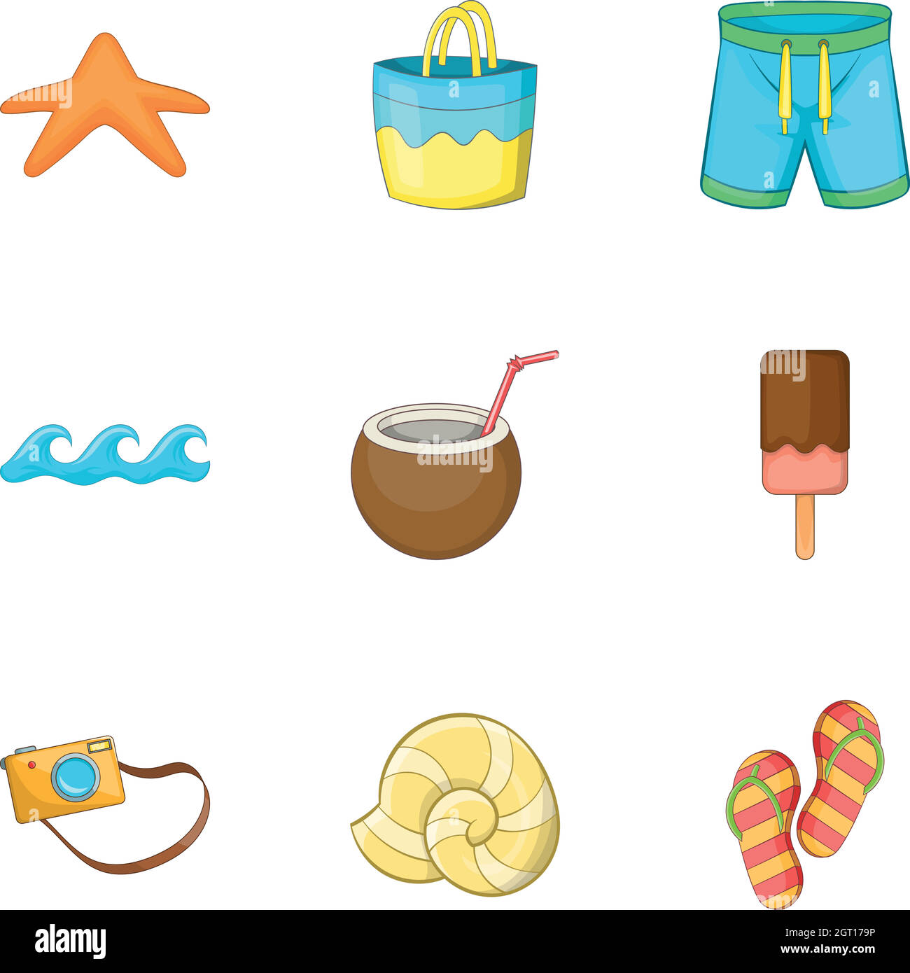 Summer Beach Icons Set Cartoon Style Stock Vector Image Art Alamy