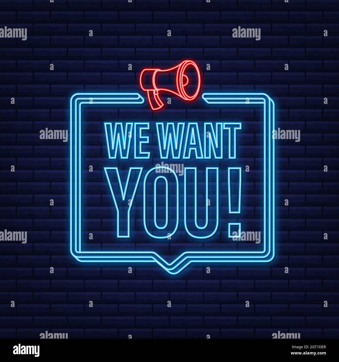 Megaphone Label With We Want You Neon Banner Megaphone Banner Vector