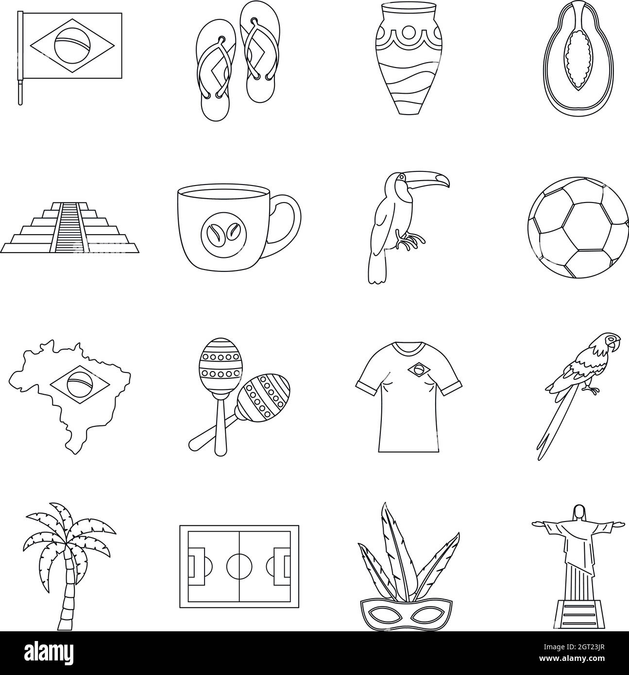 Brazil Travel Symbols Icons Set Outline Style Stock Vector Image Art