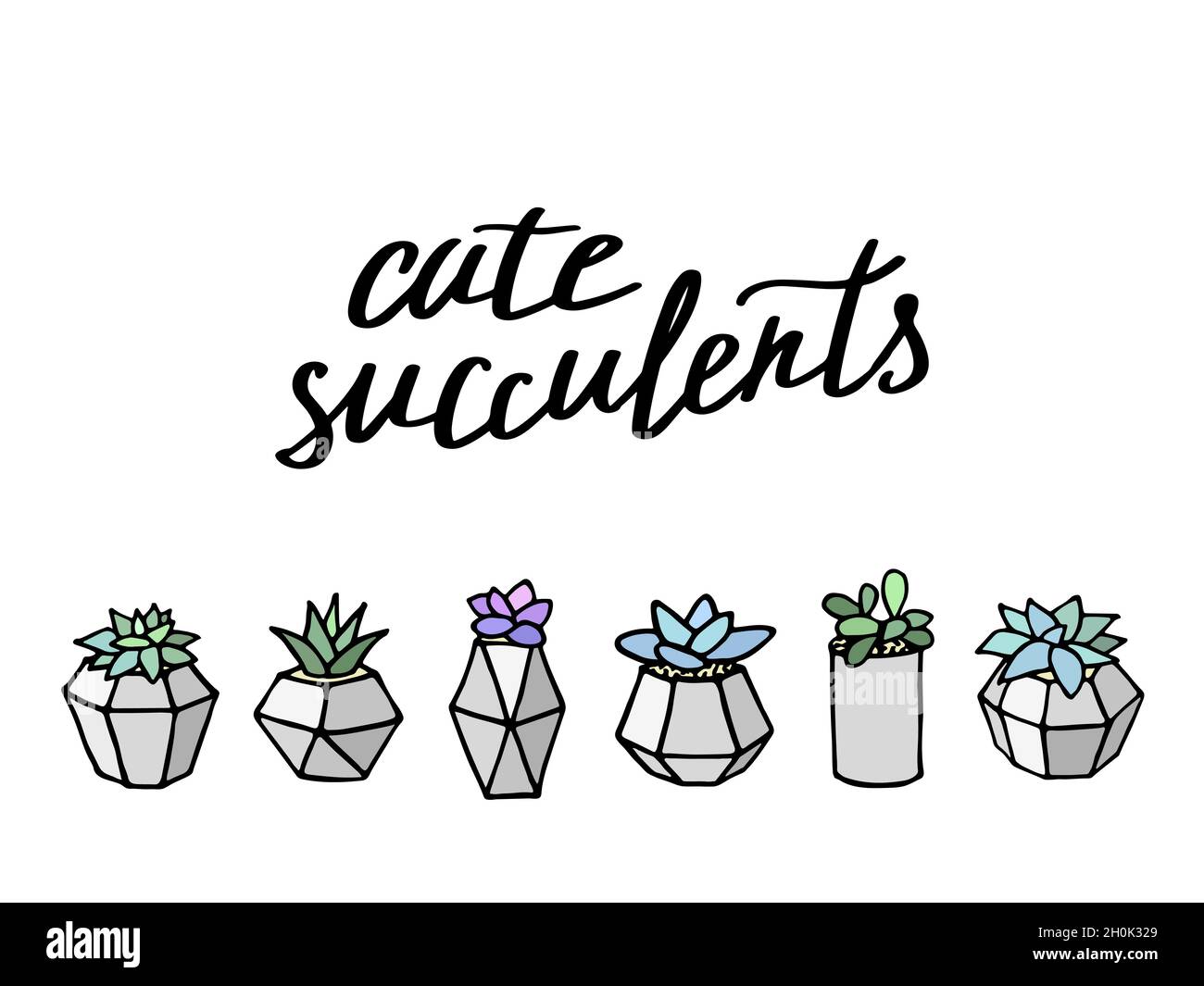 Set Of Succulents Cactus Houseplants In Grey Flower Pots Vector Icons