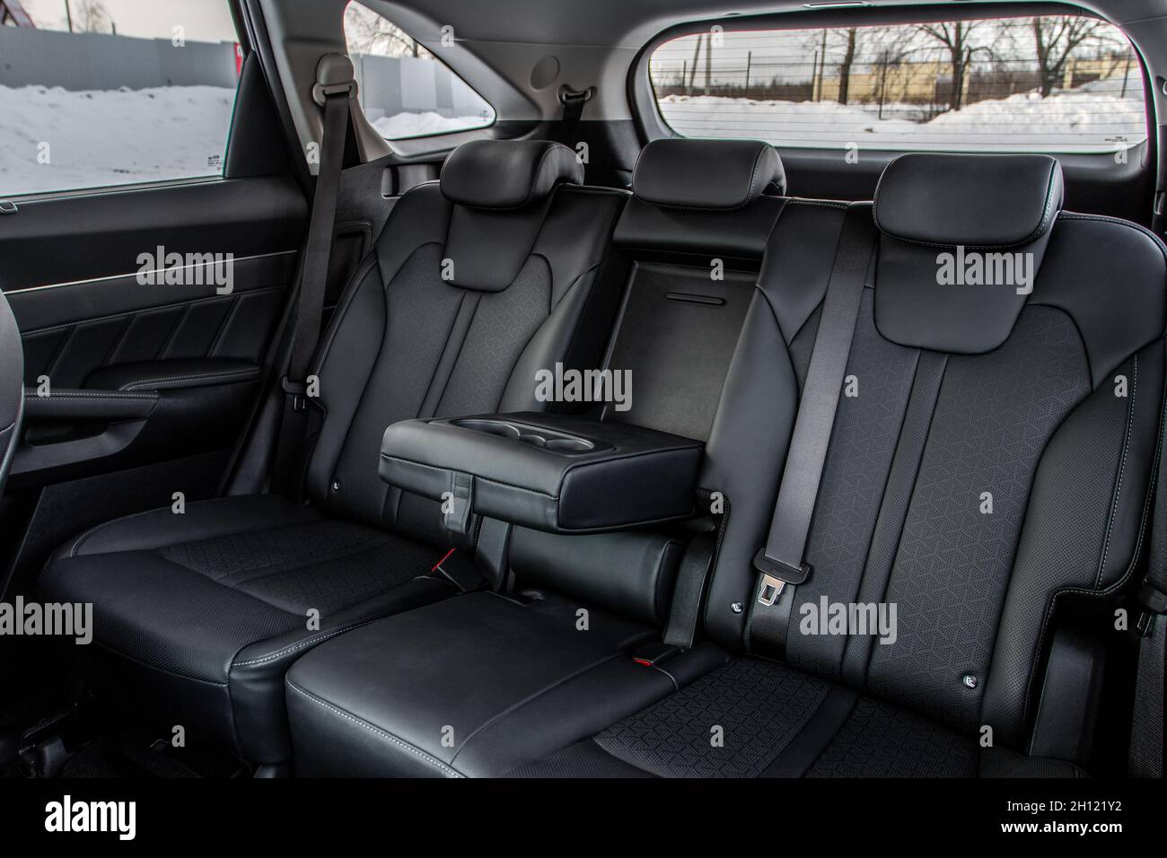 Modern SUV Car Inside Leather Black Back Passenger Seats In Modern