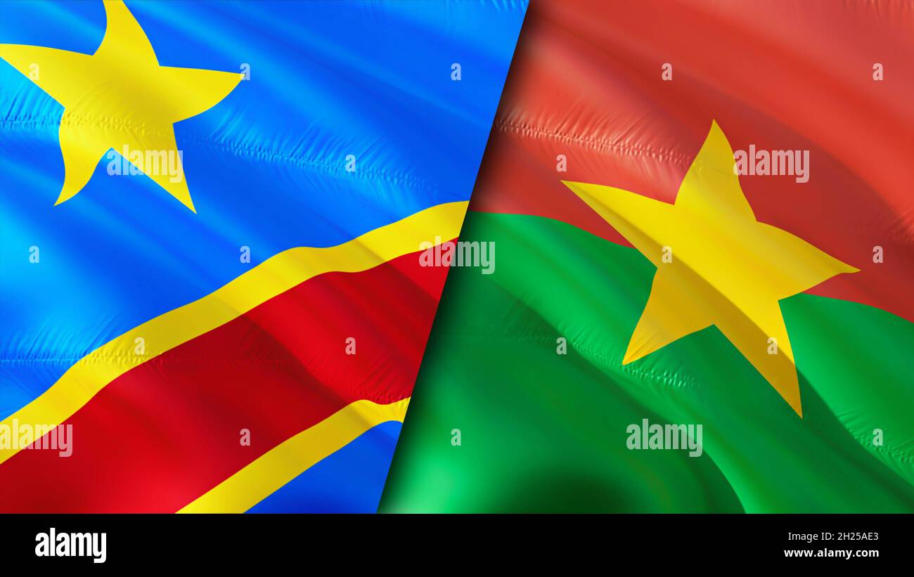 DR Congo And Burkina Faso Flags 3D Waving Flag Design Burkina Faso DR