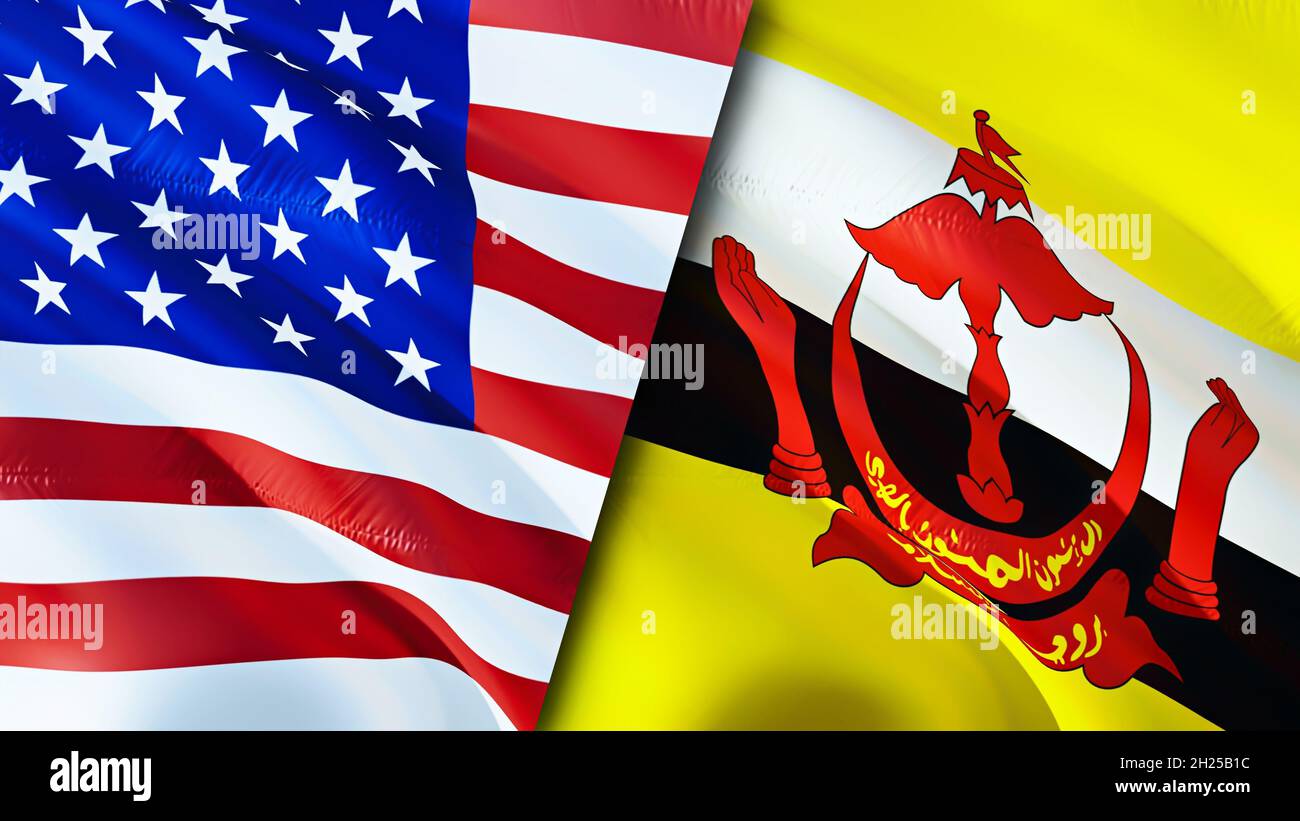 United States And Brunei Flags 3D Waving Flag Design United States