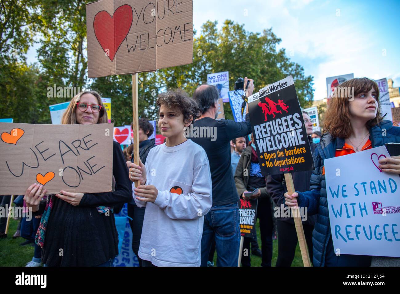 London England UK 20 October 2021 Refugees Welcome Protest Against