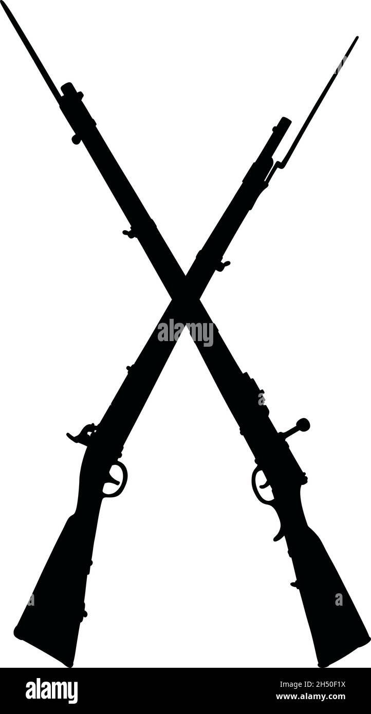 Hand Drawing Of Two Black Silhouettes Of Historical Military Flintlocks