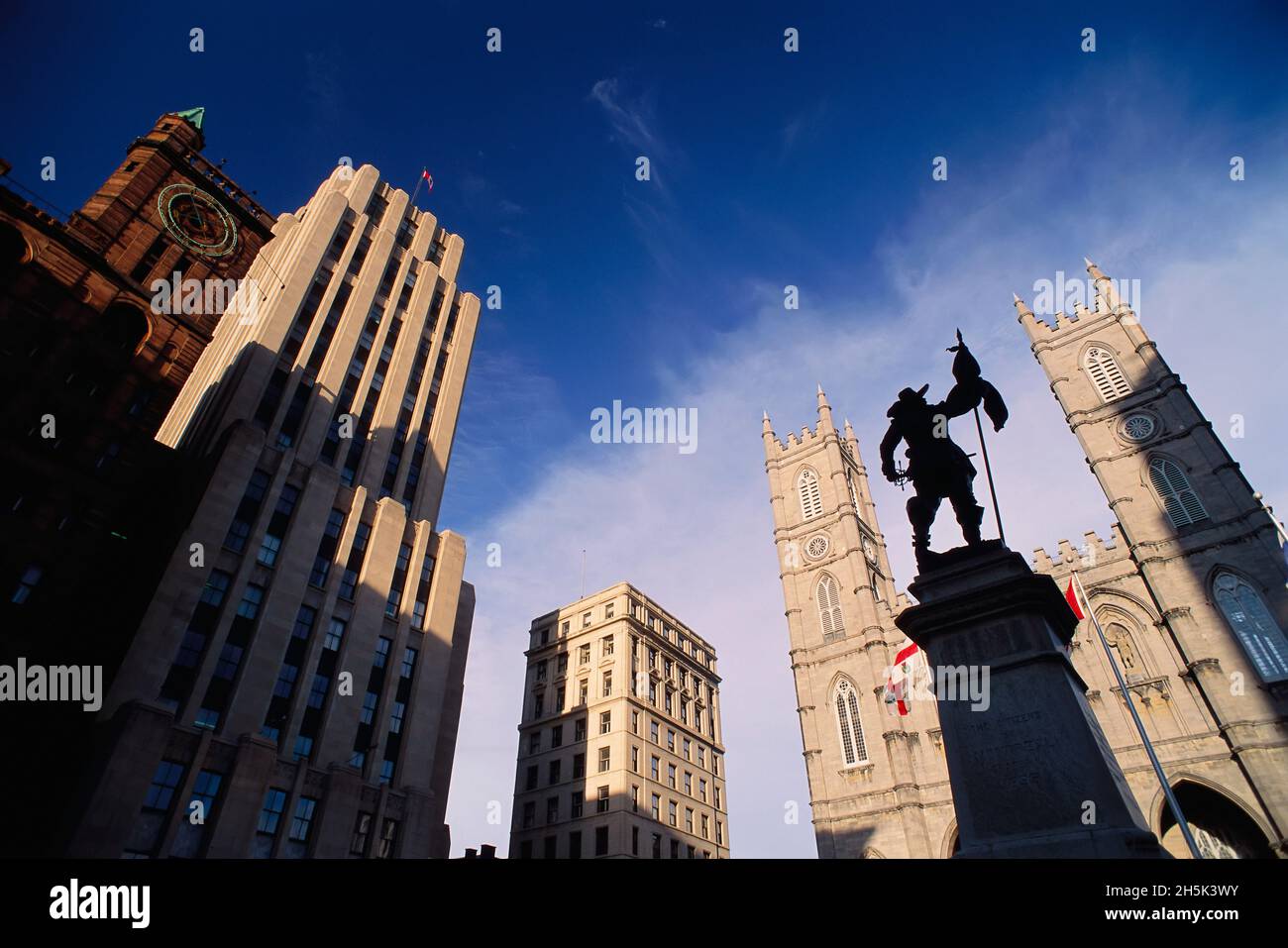 Place D Armes And Notre Dame Basilica Montreal Quebec Canada Stock