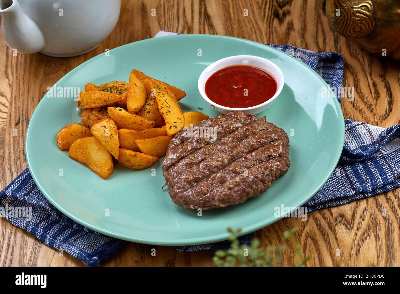 Grilled Beef Steak With Baked Potato Stock Photo Alamy