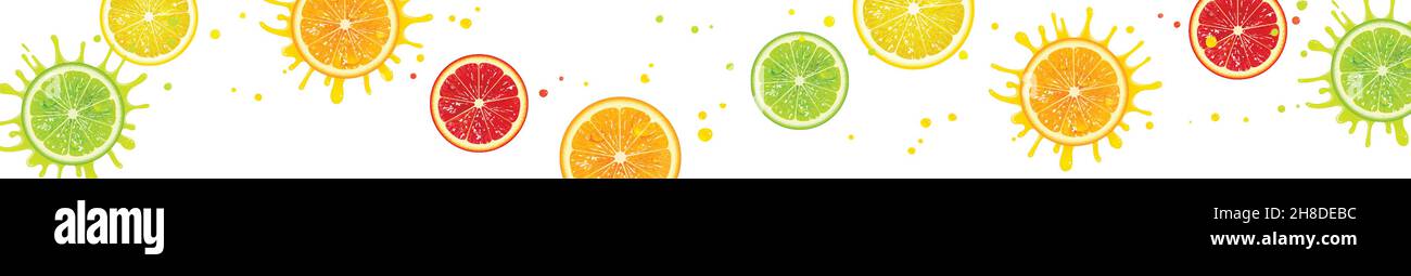 Horizontal Banner With Juicy Citrus Fruits On A White Background Stock