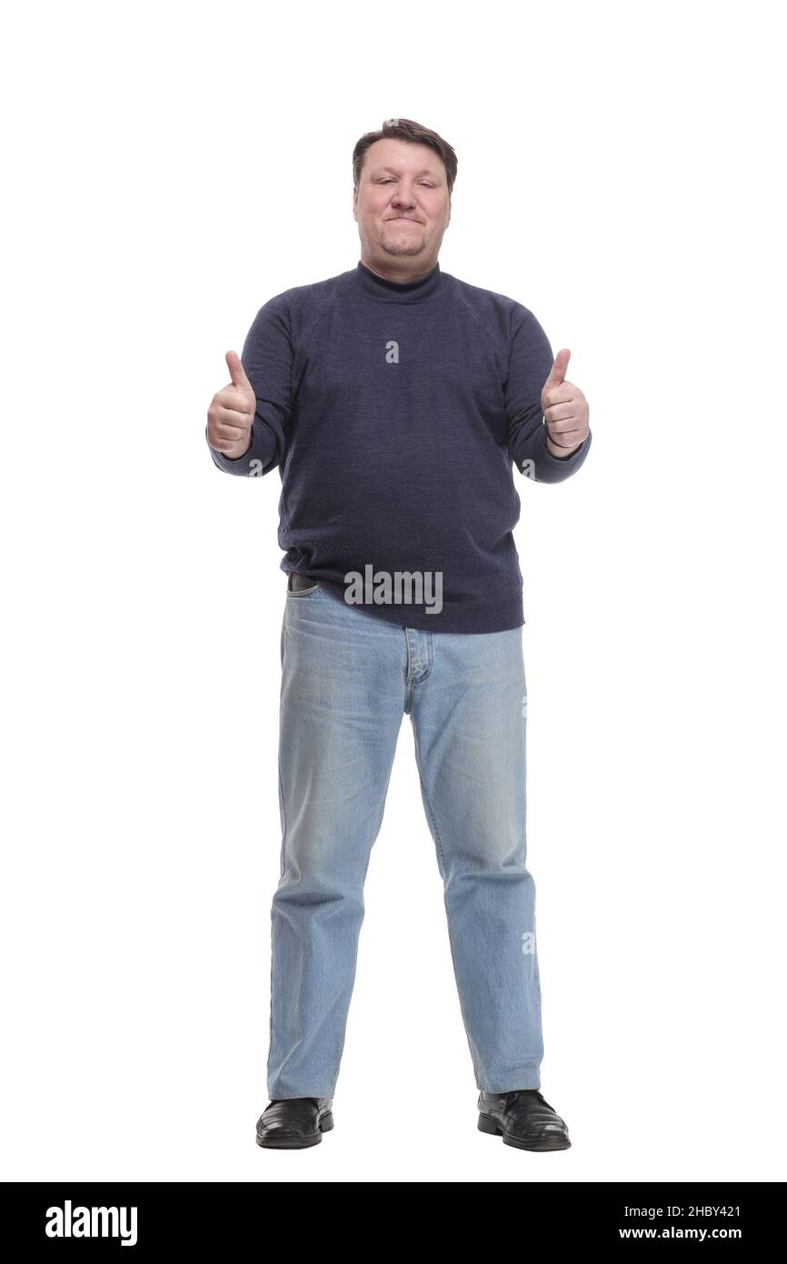 Full Length Mature Man In Jeans And A Jumper Stock Photo Alamy