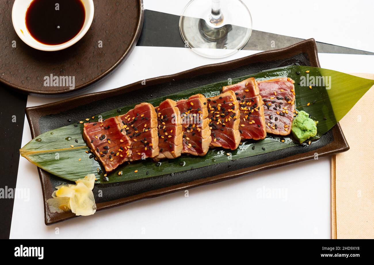 Popular Japanese Dish Tataki From Tuna With An Appetizing Ponzu Sauce