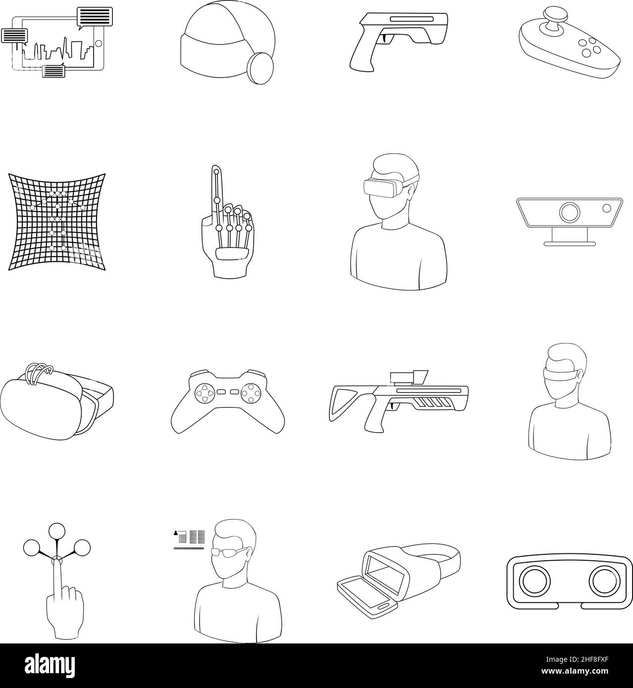 Virtual Reality Set Icons In Outline Style Isolated On White Background