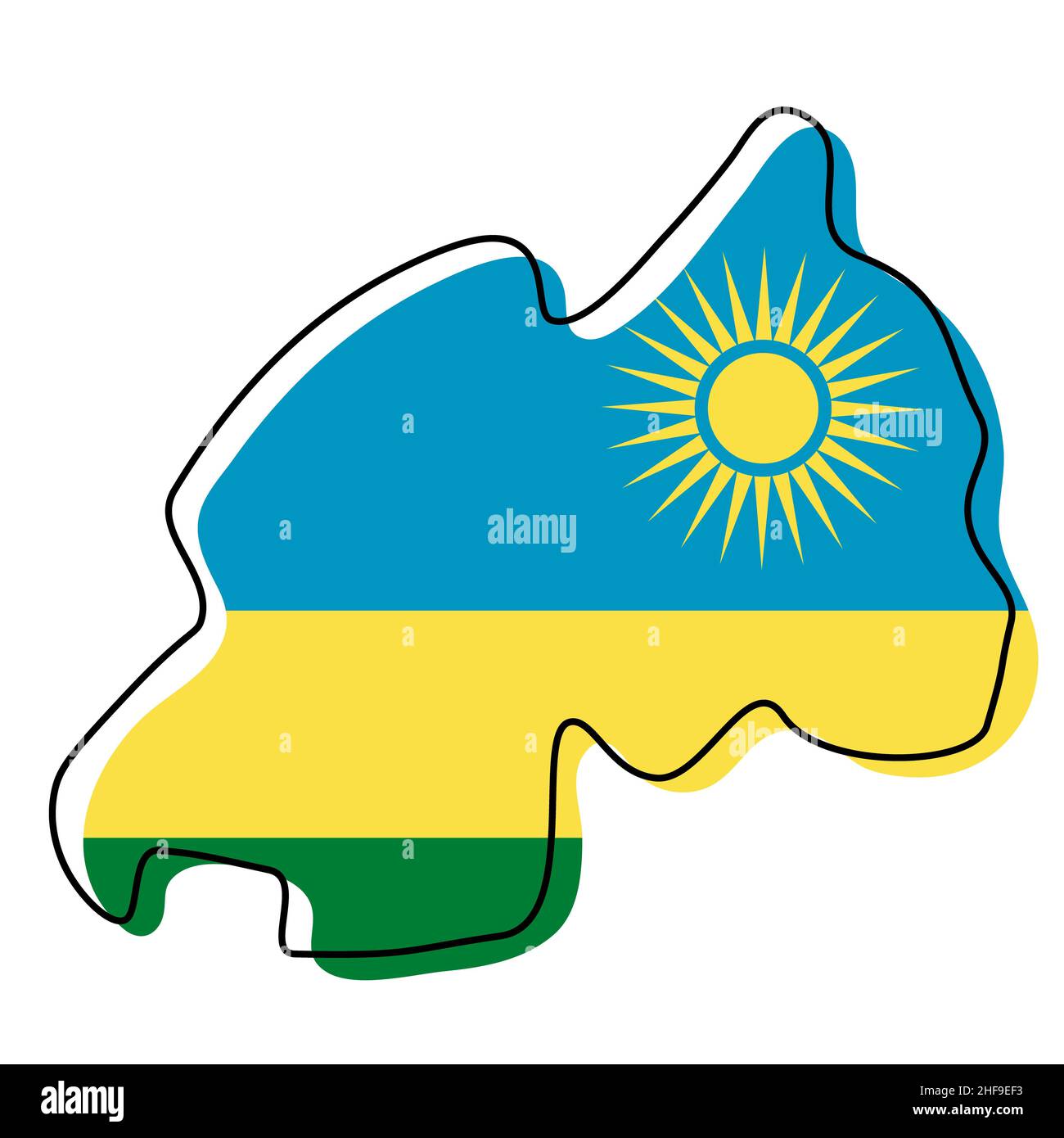 Stylized Outline Map Of Rwanda With National Flag Icon Flag Color Map