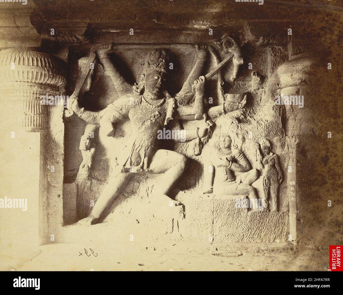 Sculpture Of Shiva Impaling Andhaka In The Dumar Lena Cave Temple Cave