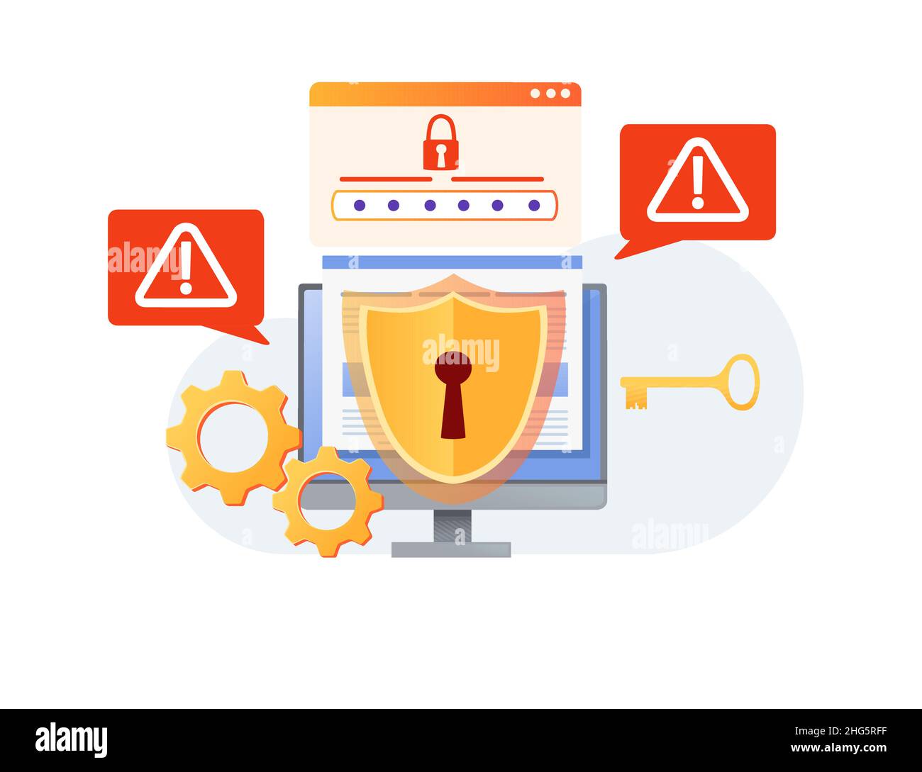 Digital Data Protection Concept With Golden Folder Lock And Key Vector