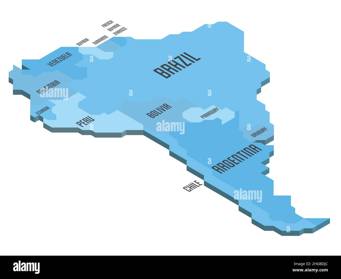 Isometric Political Map Of South America Stock Vector Image Art Alamy