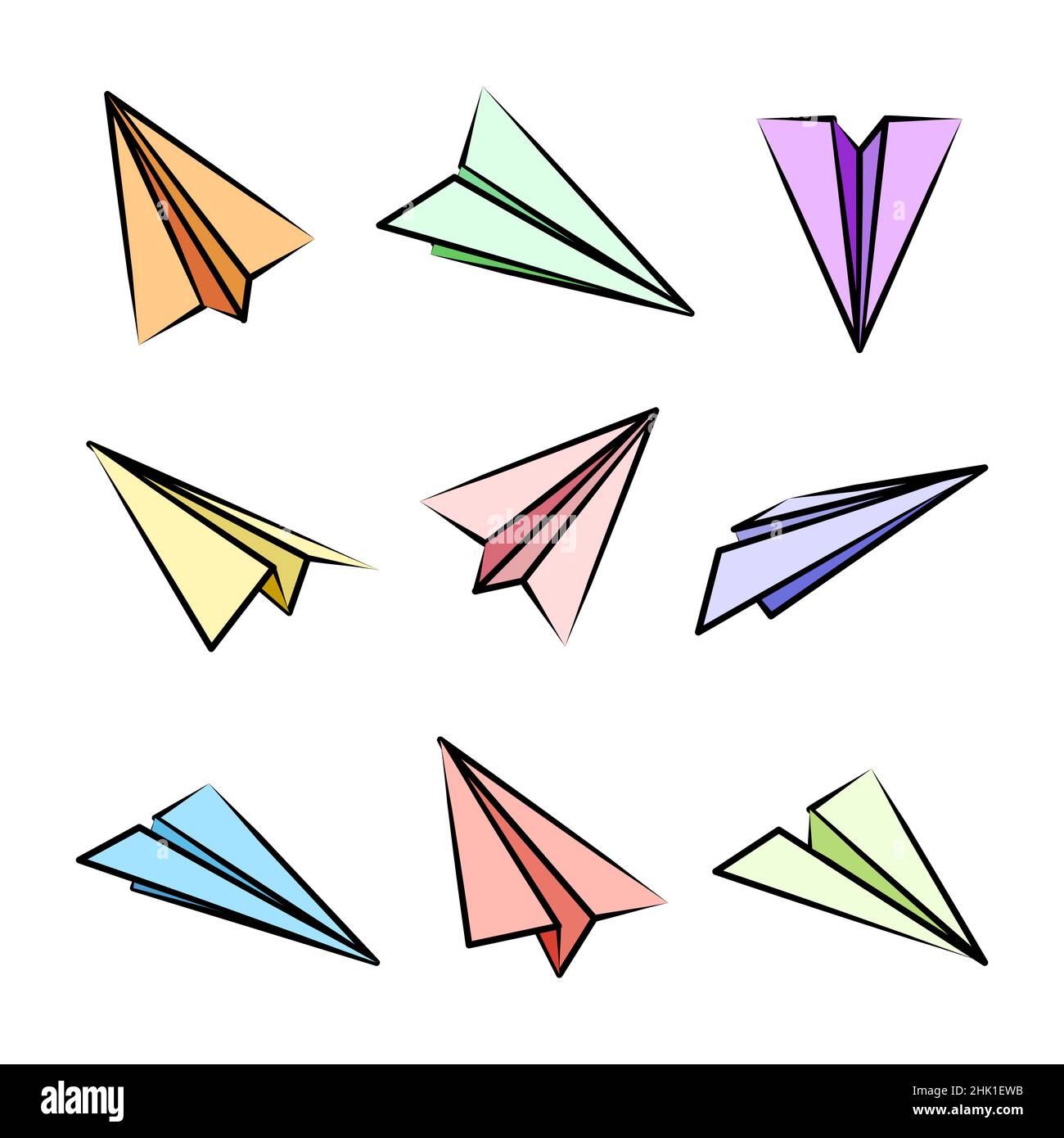 Various Hand Drawn Paper Planes Colorful Doodle Airplanes Aircraft