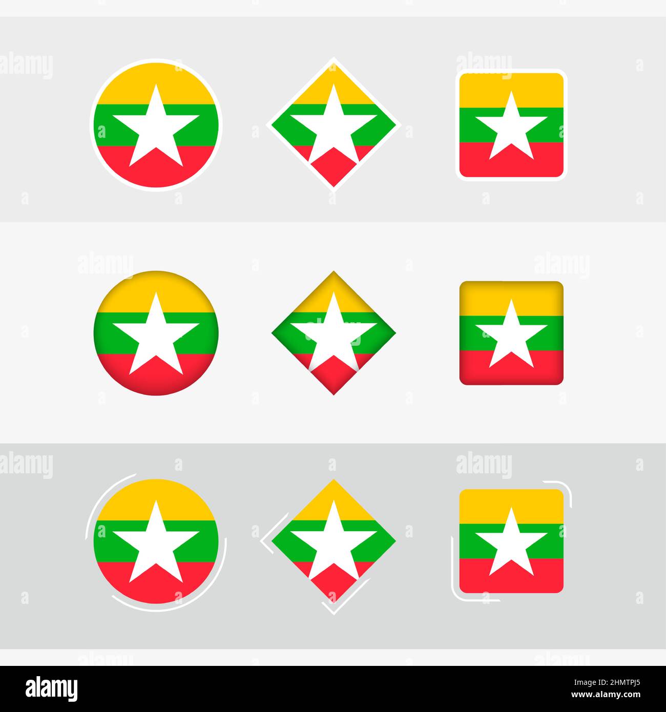 Myanmar Flag Icons Set Vector Flag Of Myanmar Three Versions Of Icon